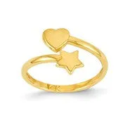 14k Yellow Gold Heart & Star Toe Ring