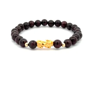 18K Gold Dragon Pixiu Piyao Lucky Charm Beads Bracelet Gemstones Garnet 6mm