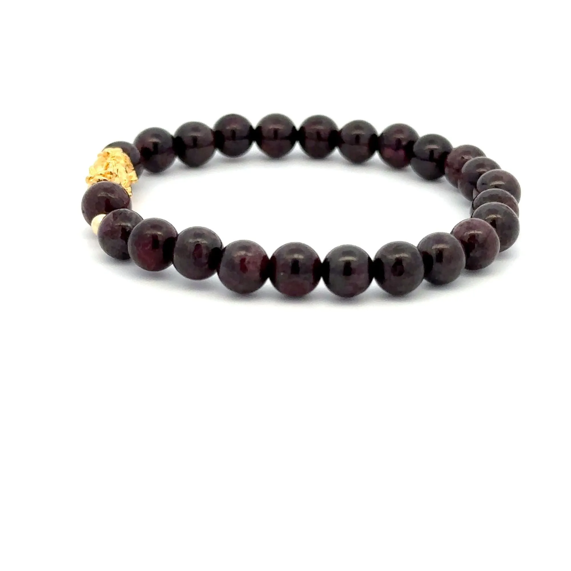 18K Gold Dragon Pixiu Piyao Lucky Charm Beads Bracelet Gemstones Garnet 6mm