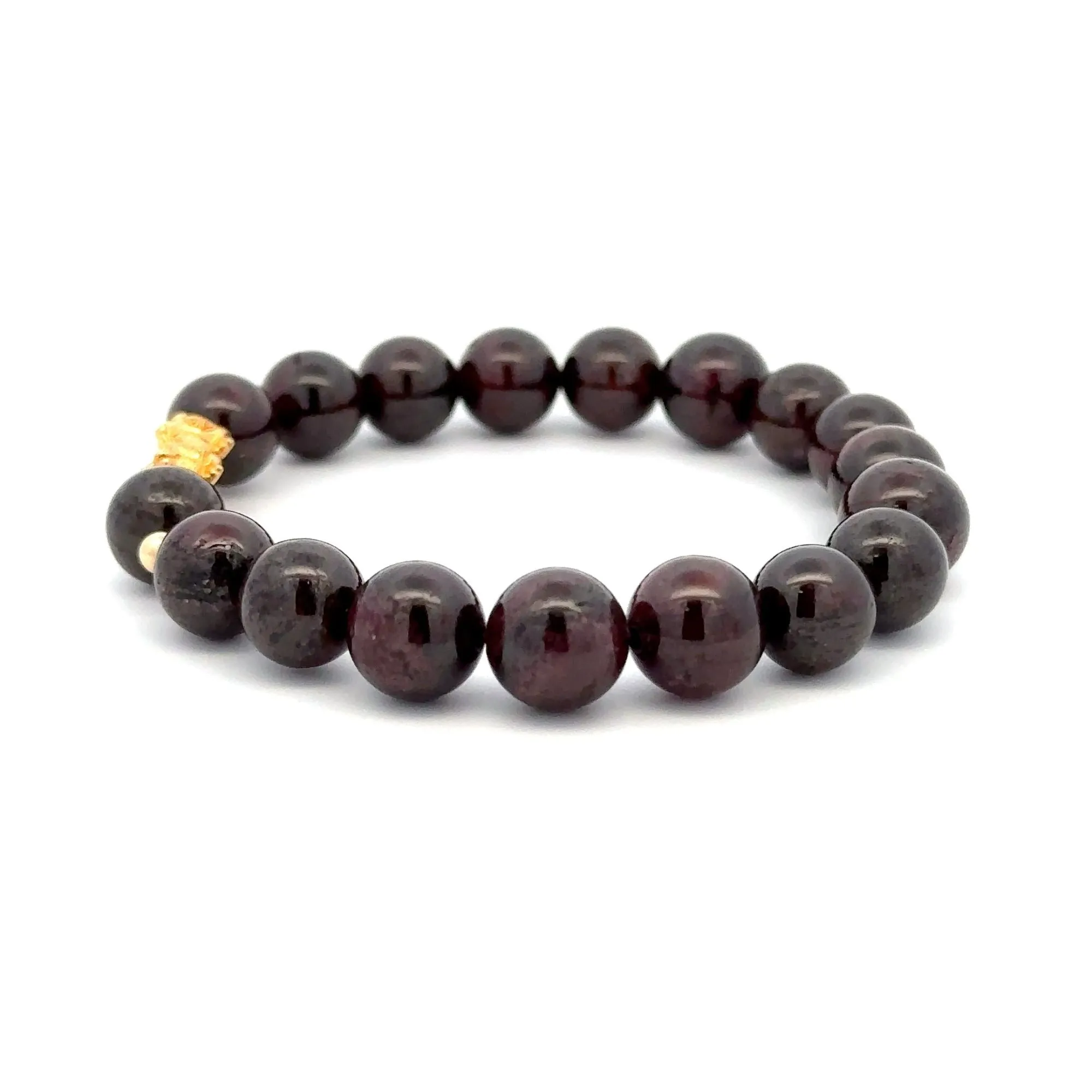 18K Gold Dragon Pixiu Piyao Lucky Charm Beads Bracelet Gemstones Garnet 8mm