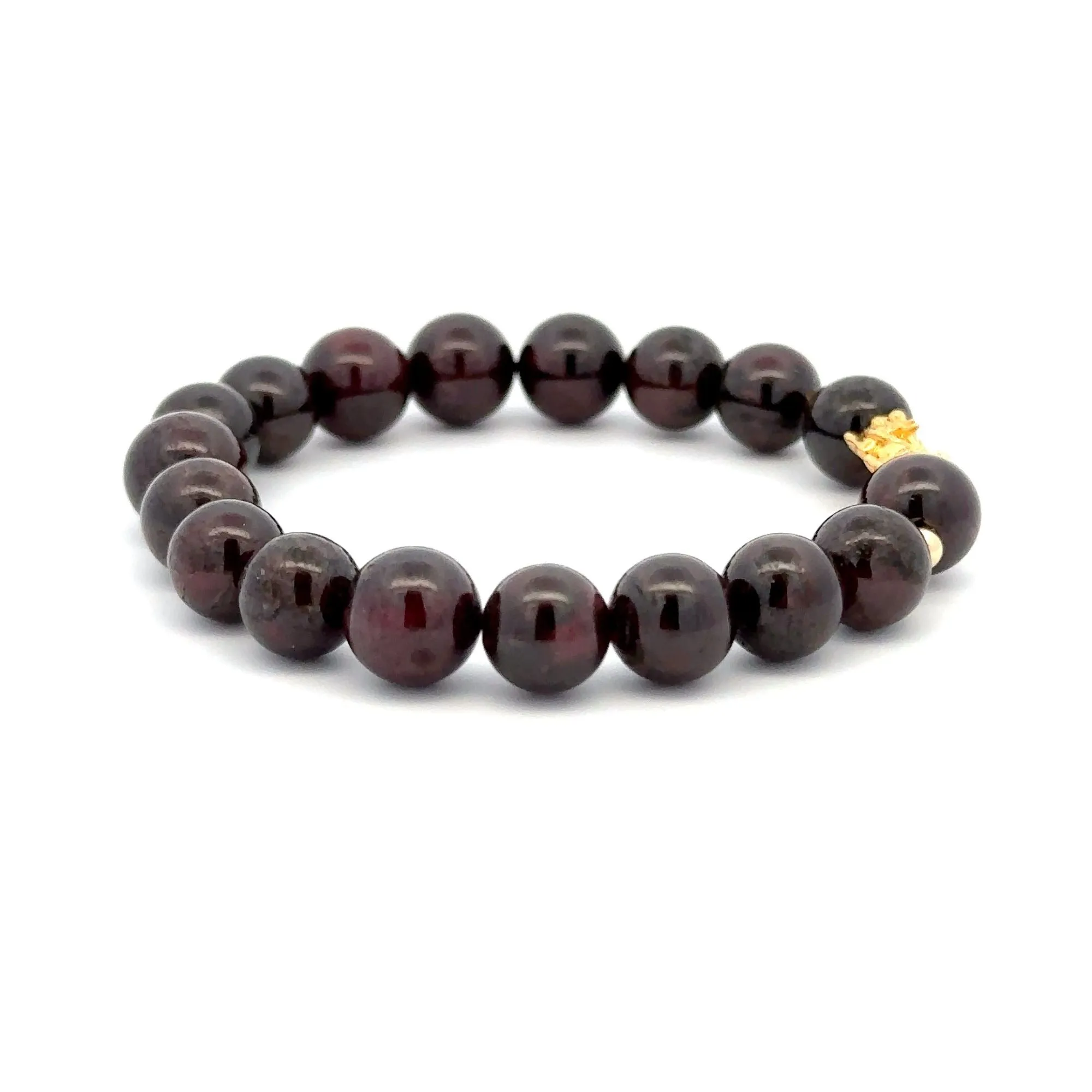 18K Gold Dragon Pixiu Piyao Lucky Charm Beads Bracelet Gemstones Garnet 8mm