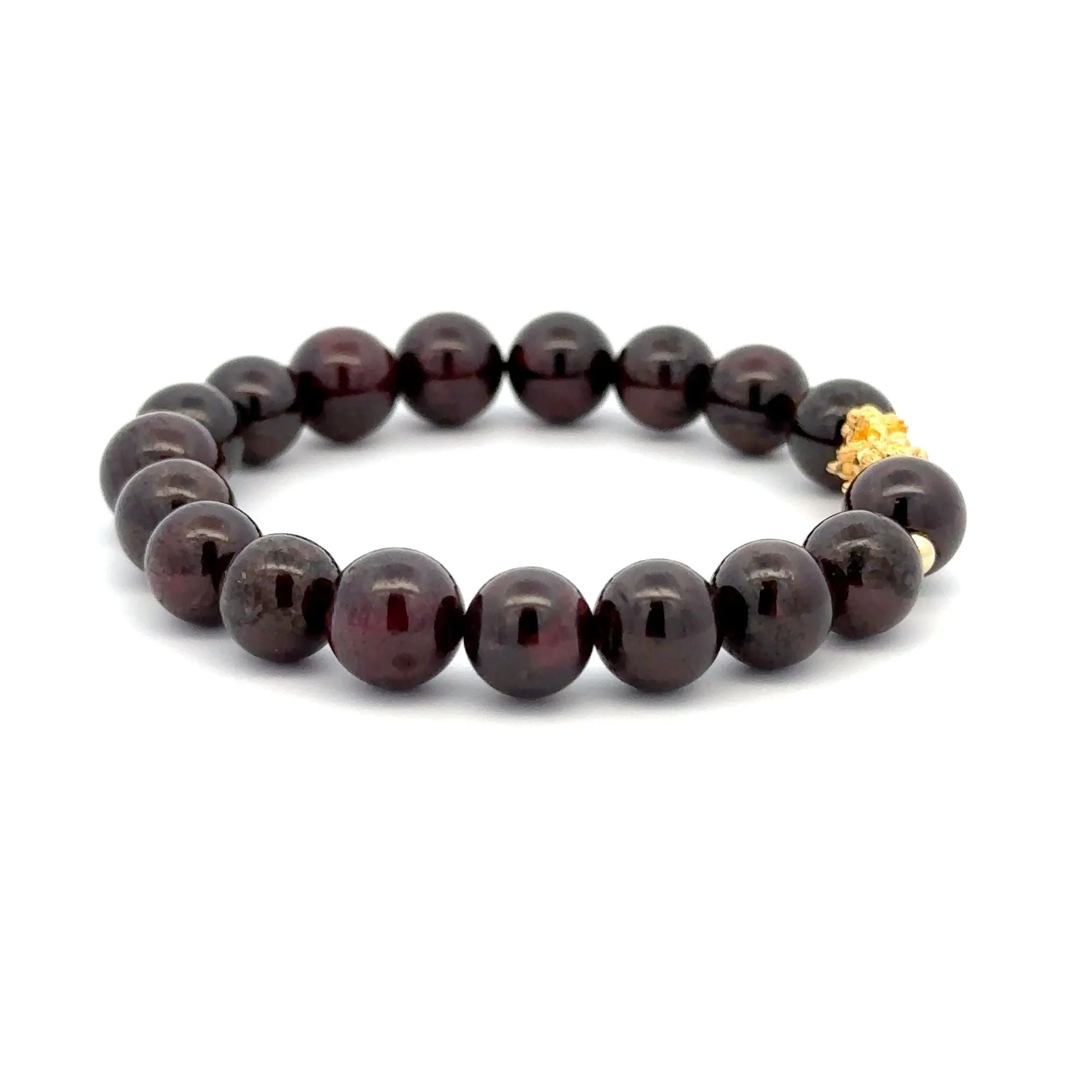 18K Gold Dragon Pixiu Piyao Lucky Charm Beads Bracelet Gemstones Garnet 8mm