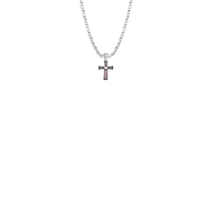 3/8 Inch Sterling Silver and Glass Crystal February Birthstone Baguette Cross Baby Necklace