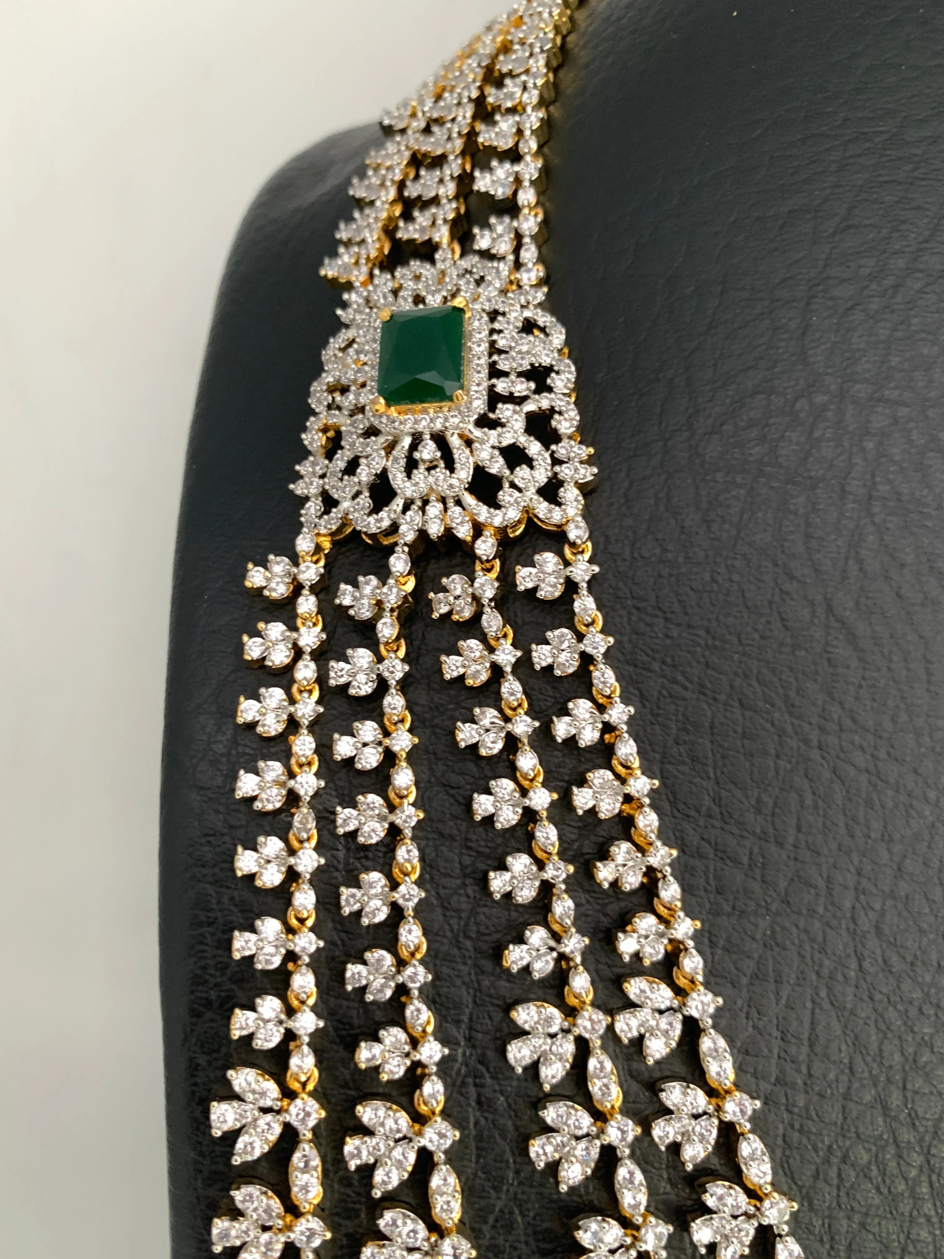 AD Emerald Green Stone Four Layer Char Lada Long Necklace