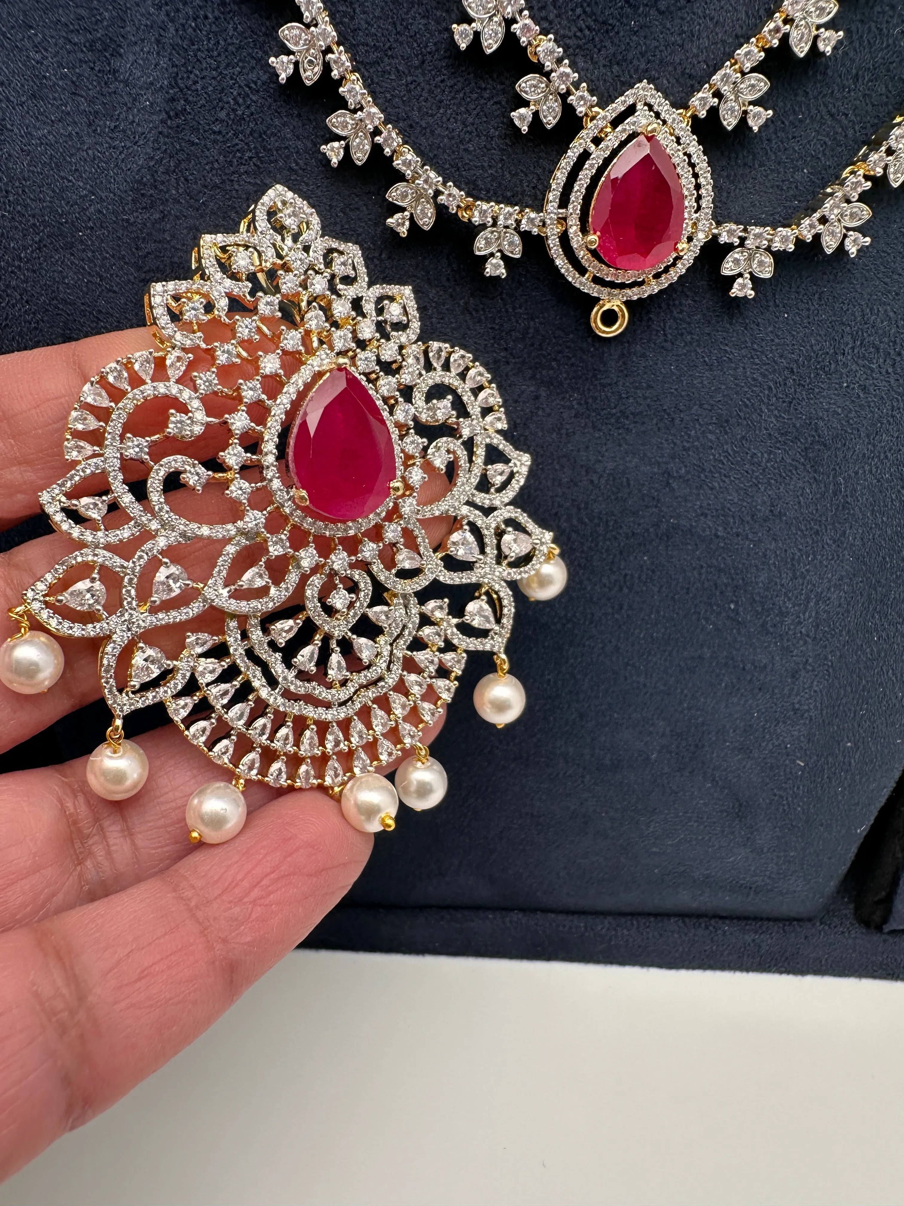 AD Multi Layer Detachable Pendent Color Stone Long Necklace