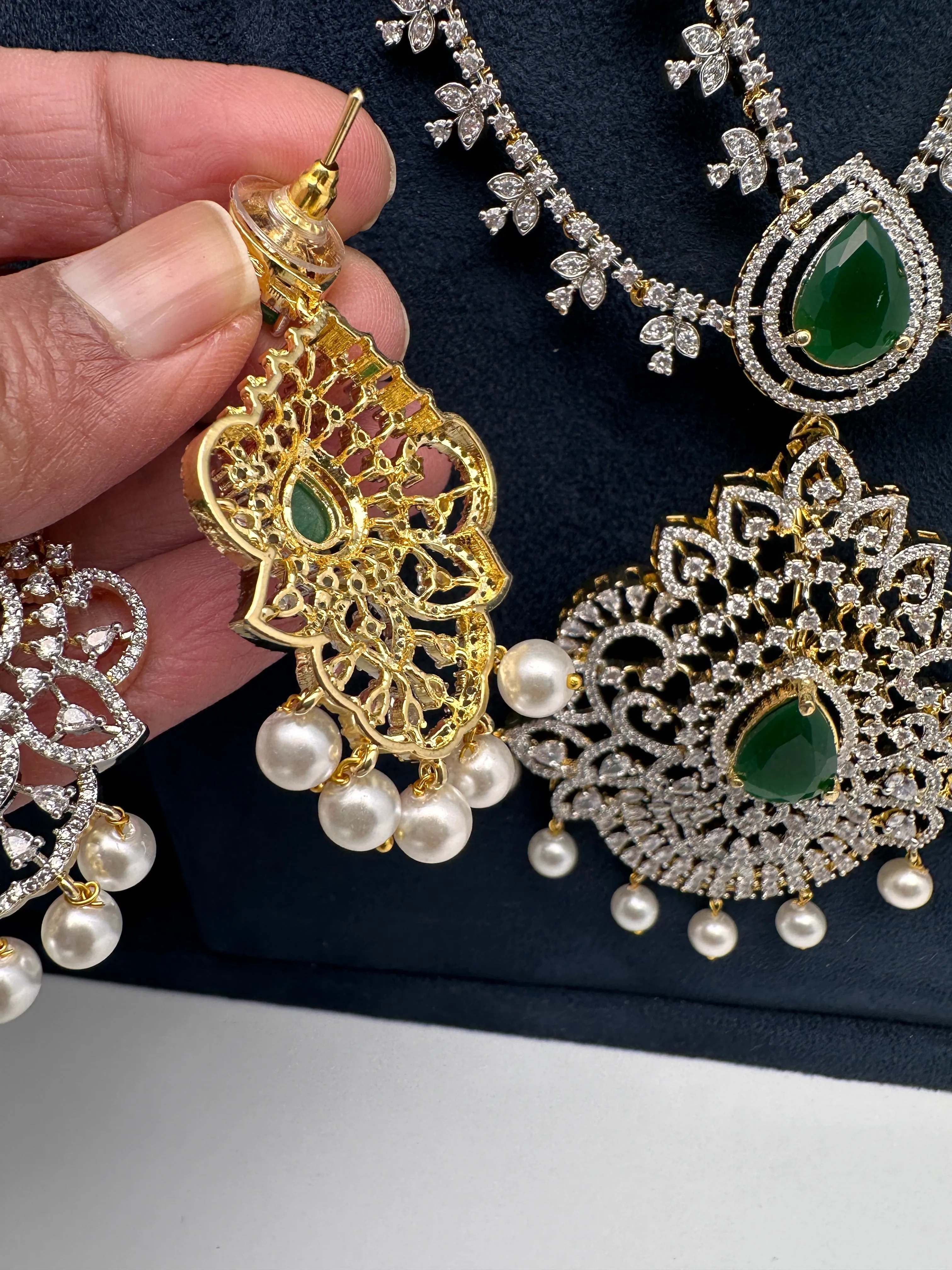 AD Multi Layer Detachable Pendent Color Stone Long Necklace