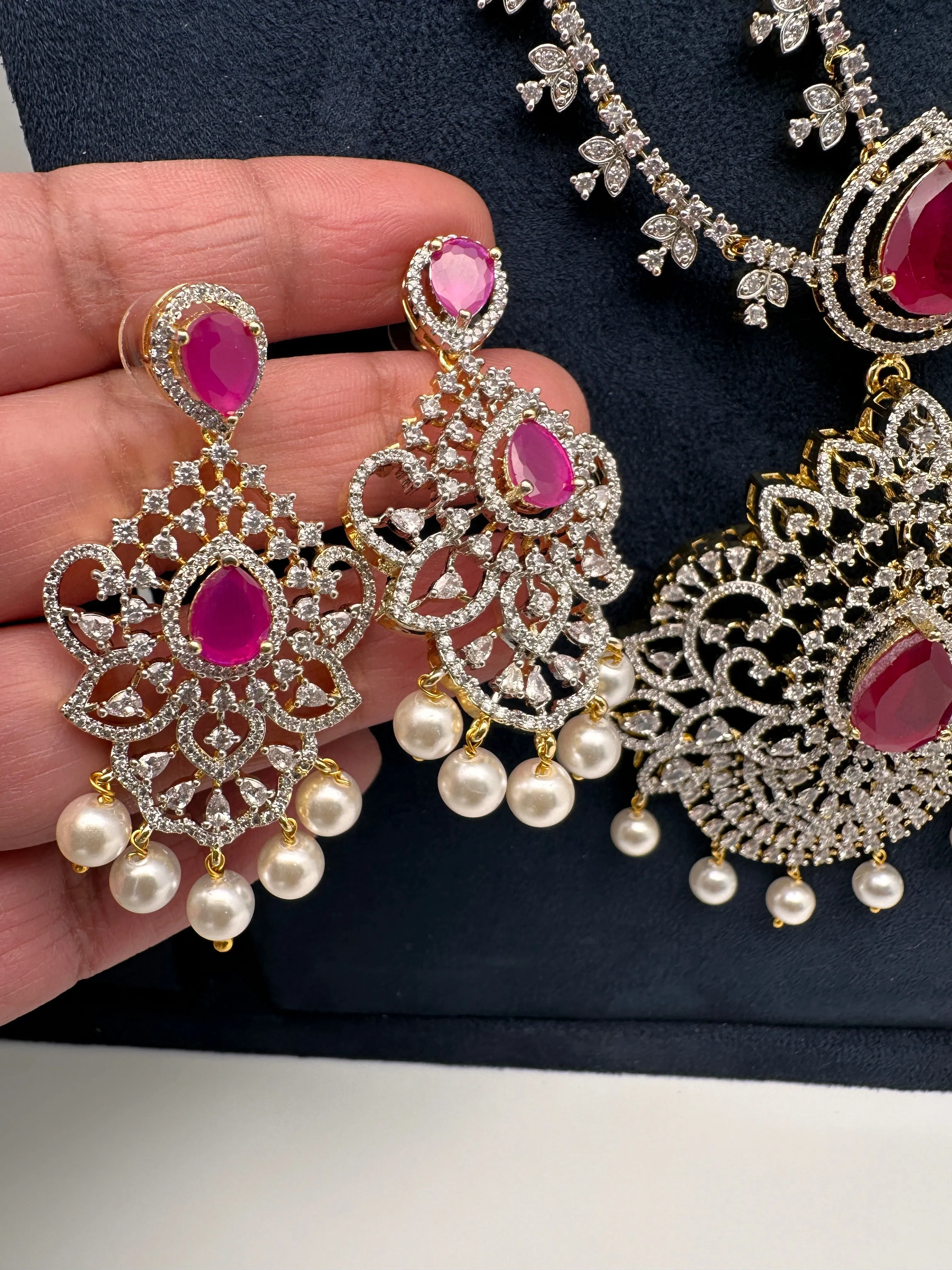 AD Multi Layer Detachable Pendent Color Stone Long Necklace