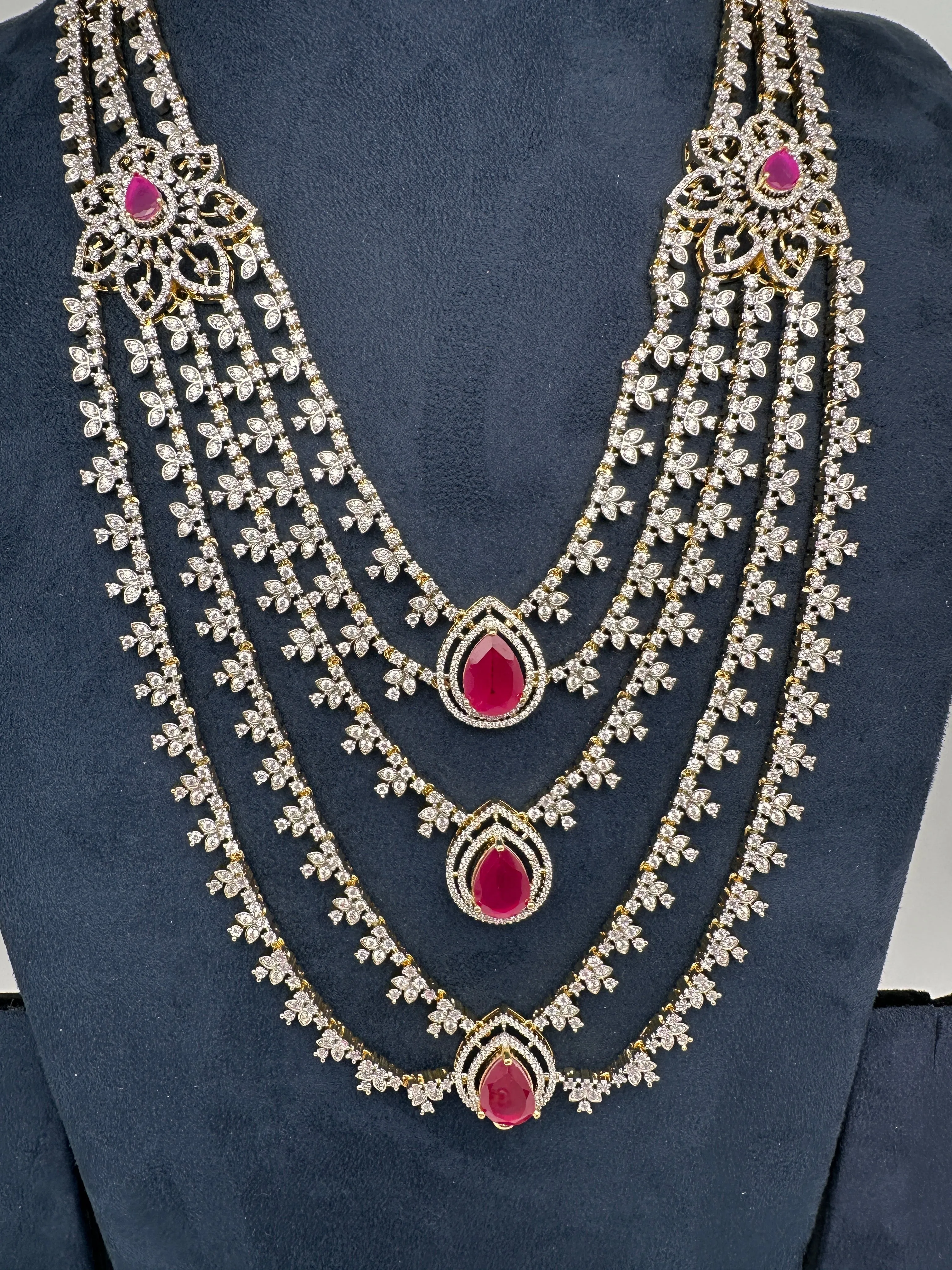 AD Multi Layer Detachable Pendent Color Stone Long Necklace