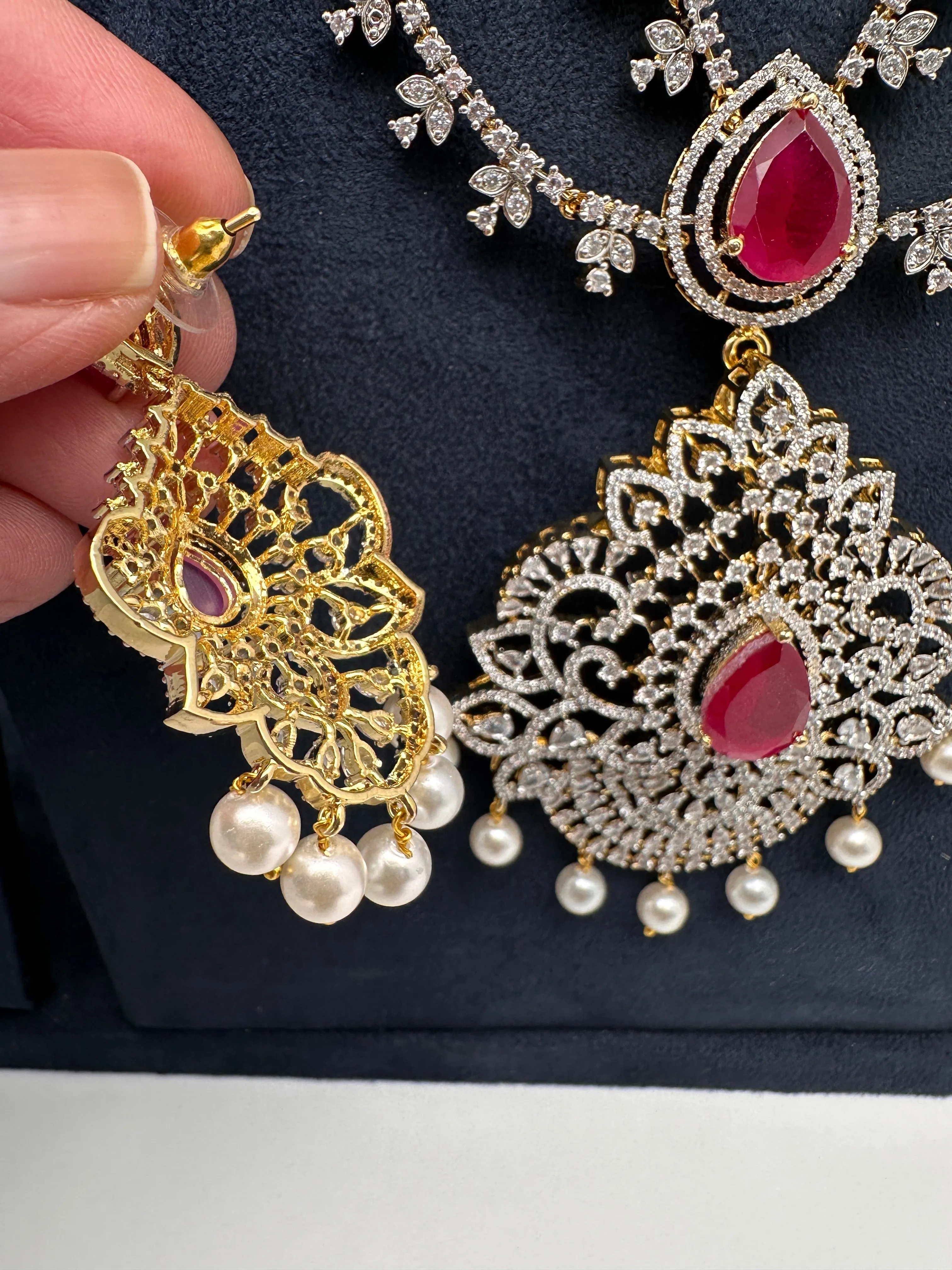 AD Multi Layer Detachable Pendent Color Stone Long Necklace