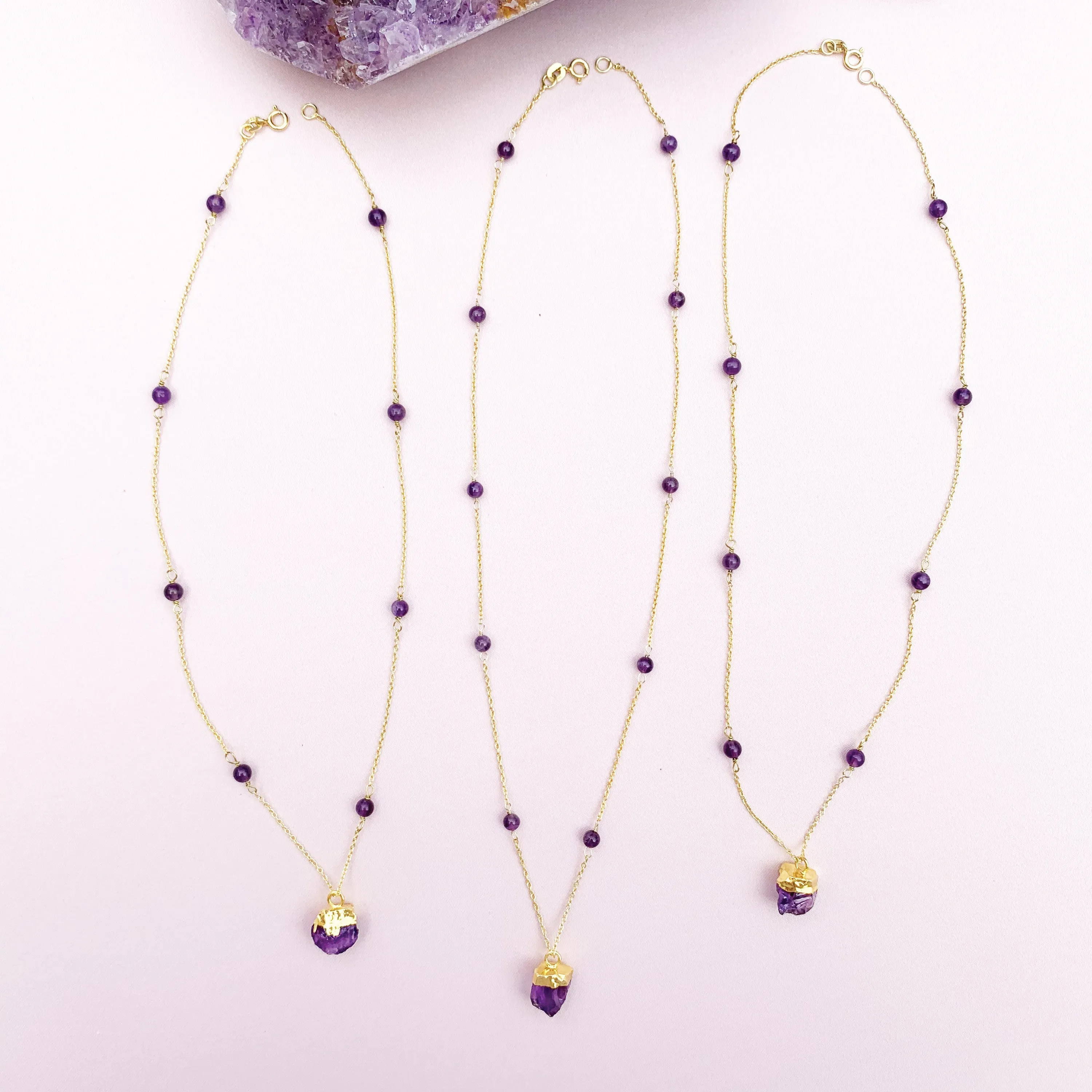 Boho Amethyst Necklace in Gold