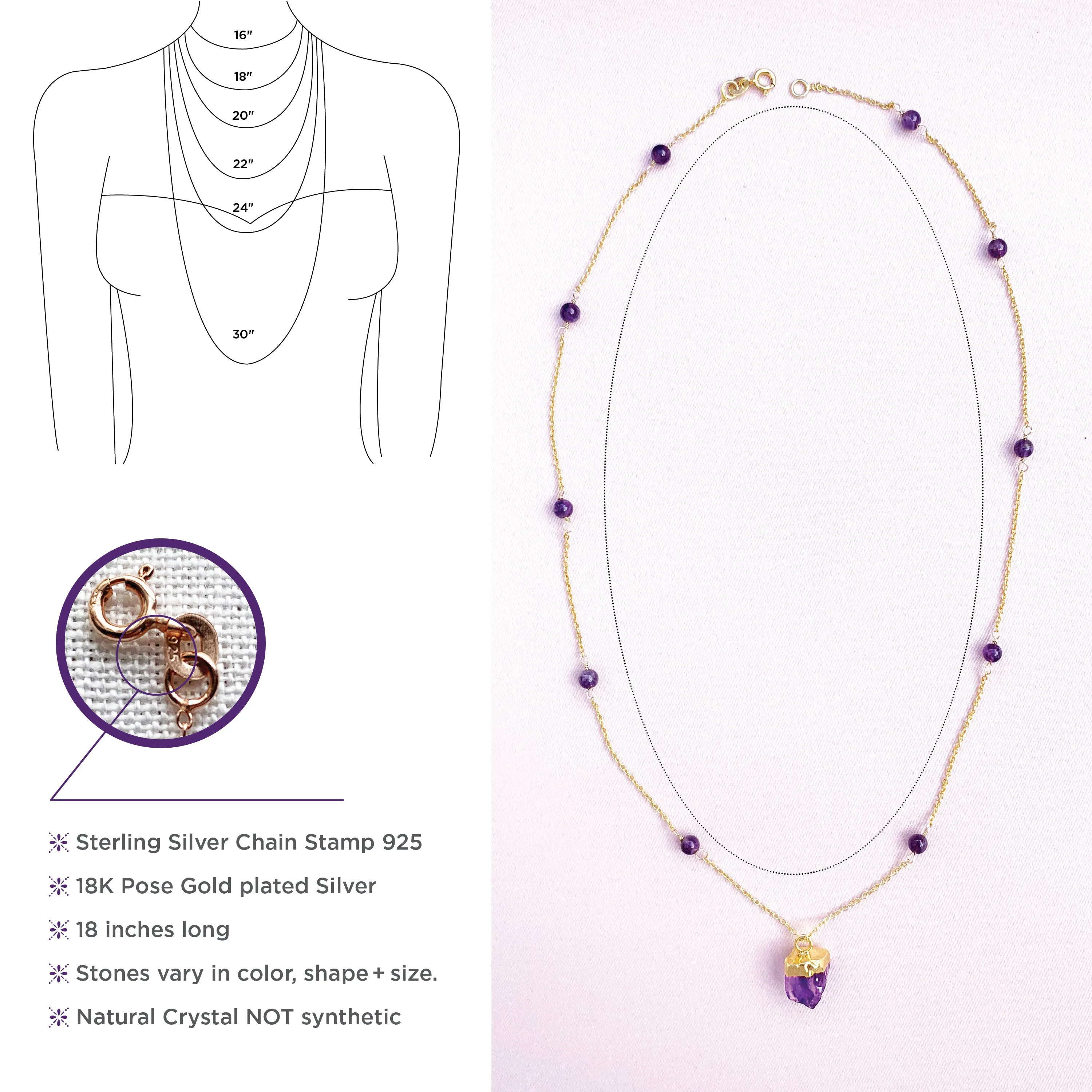 Boho Amethyst Necklace in Gold
