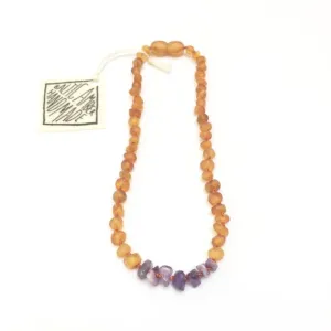 Canyon Leaf Baltic Amber   Amethyst Necklace (Children's Sizes)
