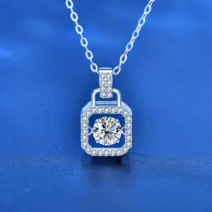 Casual Round Dancing Moissanite CZ Lock 925 Sterling Silver Necklace