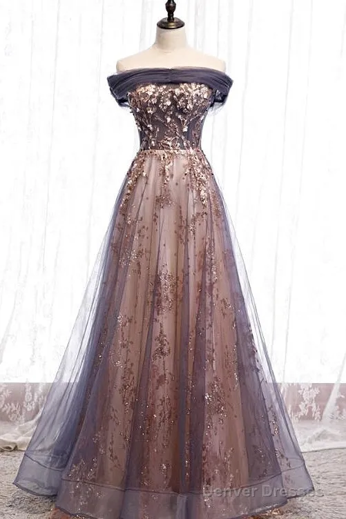 Charming A-Line Tulle Long Off Shoulder Party Dress, Prom Dress