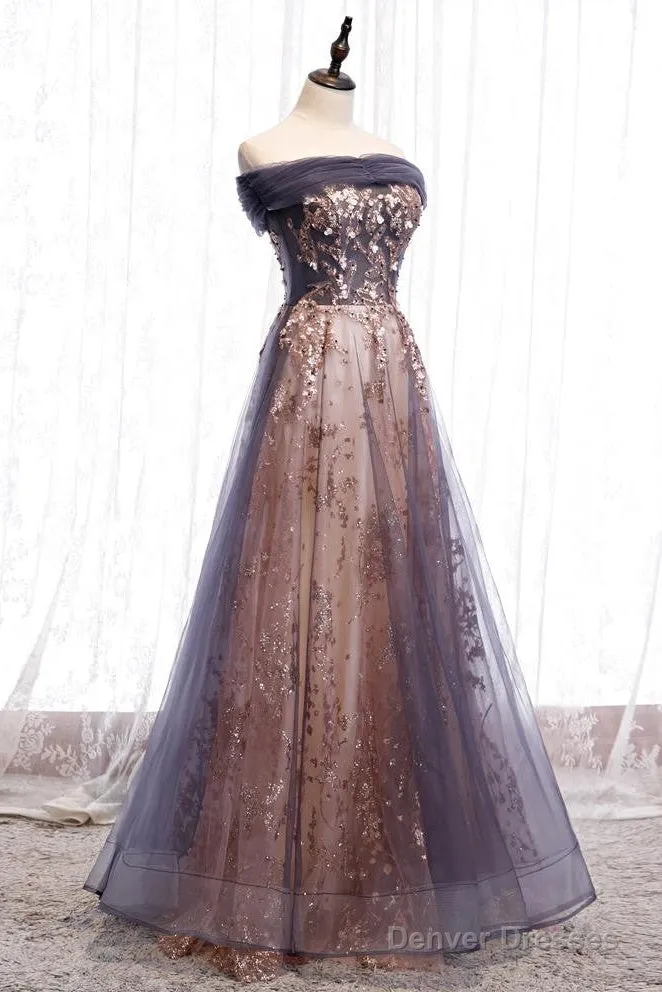 Charming A-Line Tulle Long Off Shoulder Party Dress, Prom Dress