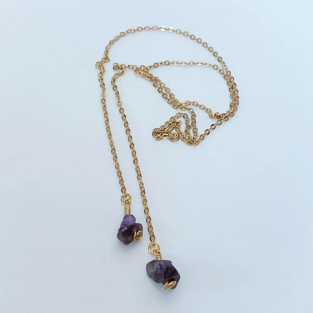 Dainty Gold Amethyst Lariat Necklace