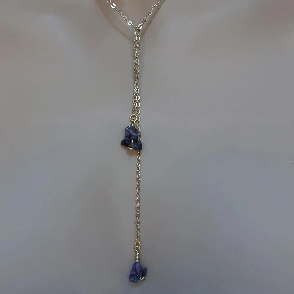Dainty Gold Amethyst Lariat Necklace