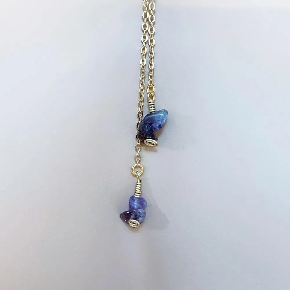 Dainty Gold Amethyst Lariat Necklace