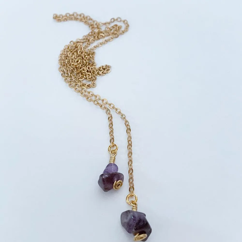 Dainty Gold Amethyst Lariat Necklace