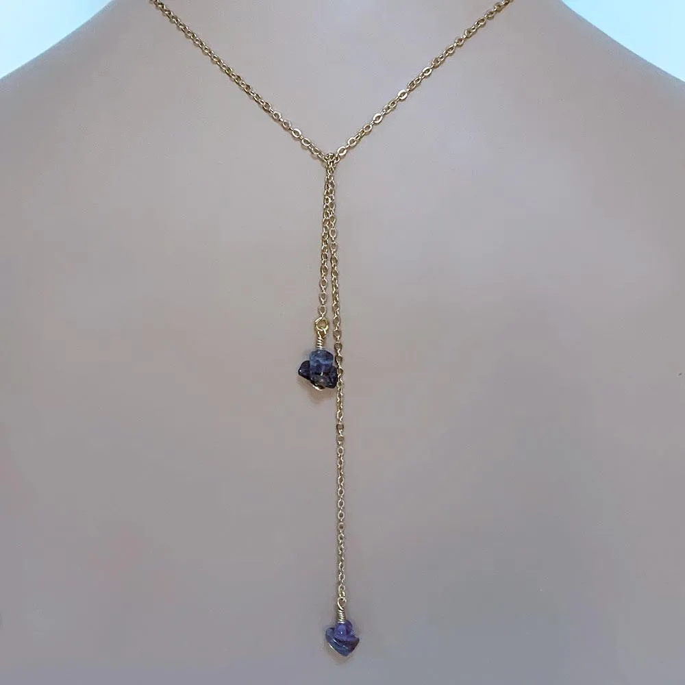 Dainty Gold Amethyst Lariat Necklace