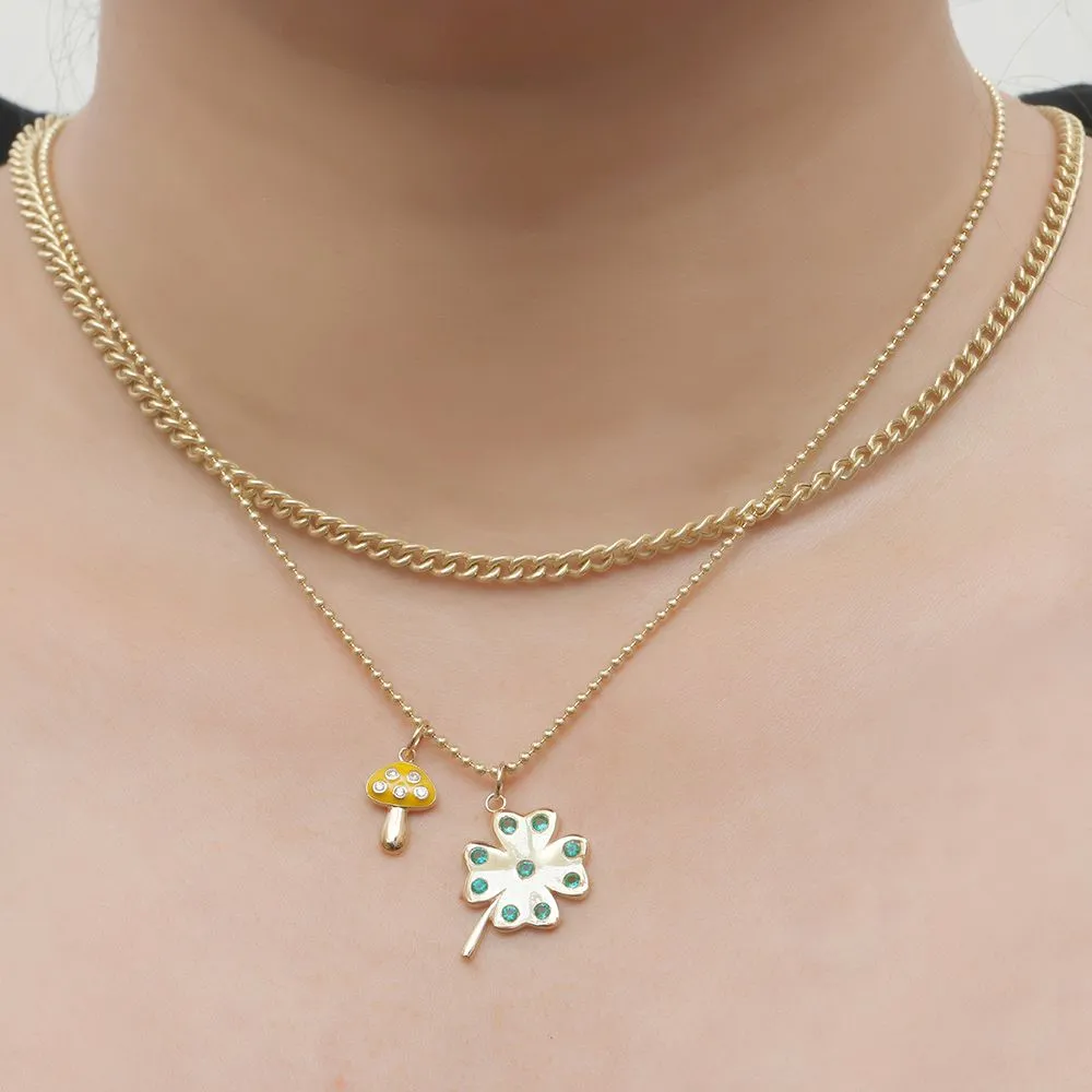 Diamond Mushroom Pendant with Amethyst Enamel 8x13mm