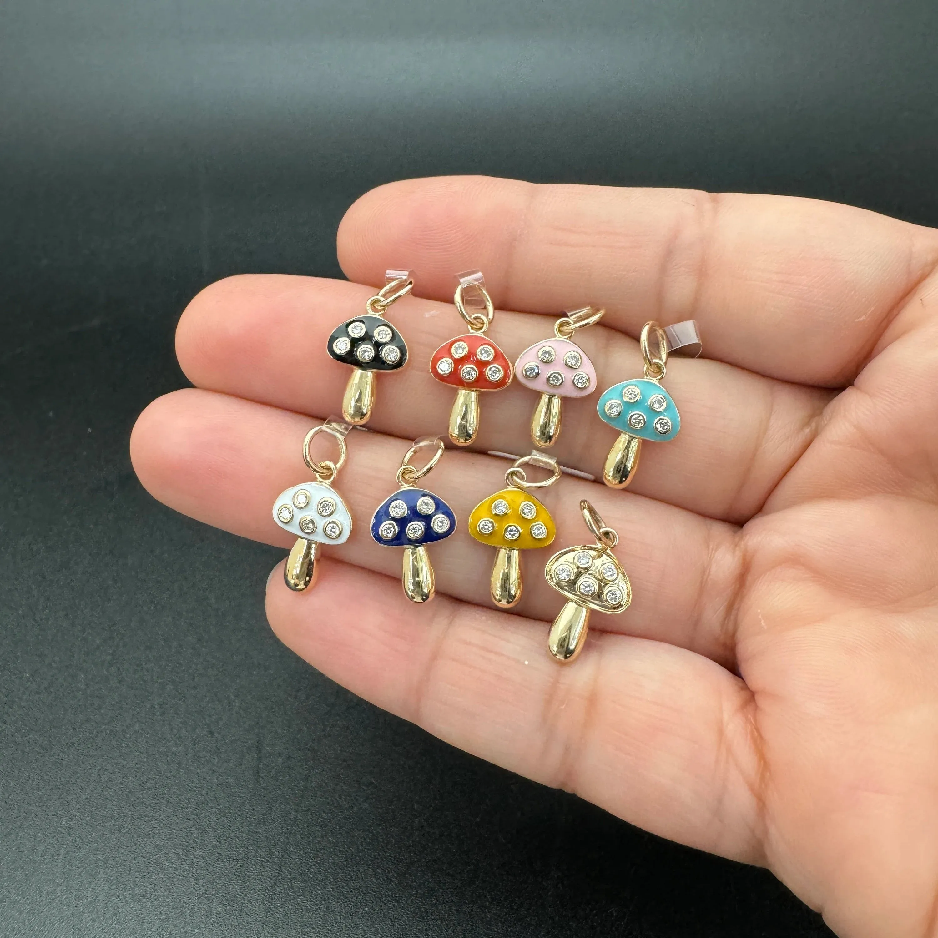 Diamond Mushroom Pendant with Amethyst Enamel 8x13mm