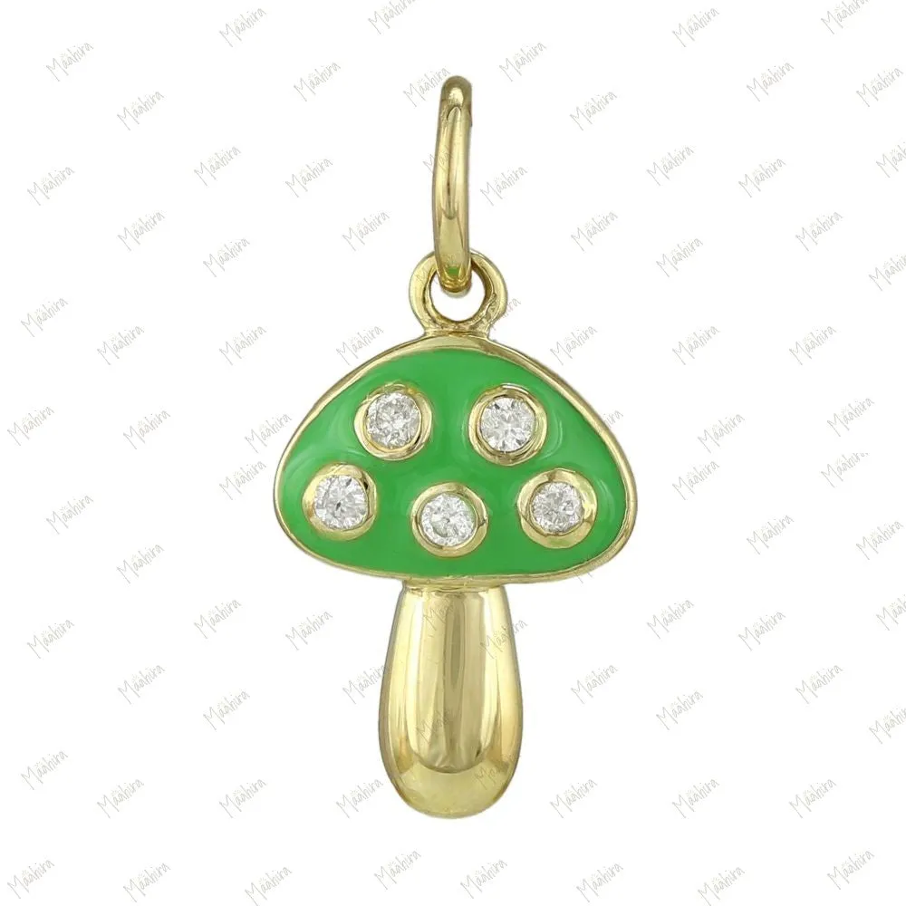 Diamond Mushroom Pendant with Amethyst Enamel 8x13mm