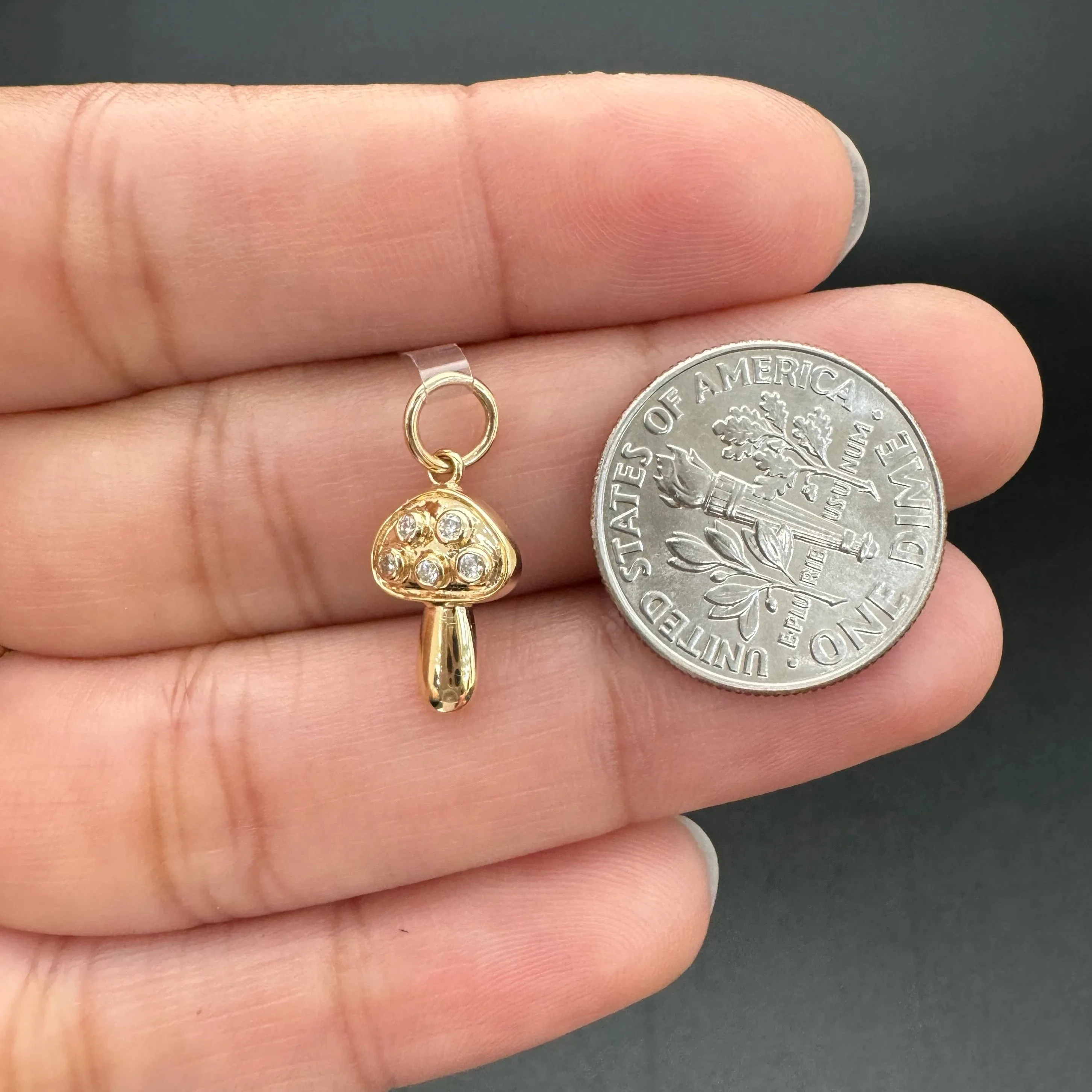 Diamond Mushroom Pendant with Amethyst Enamel 8x13mm