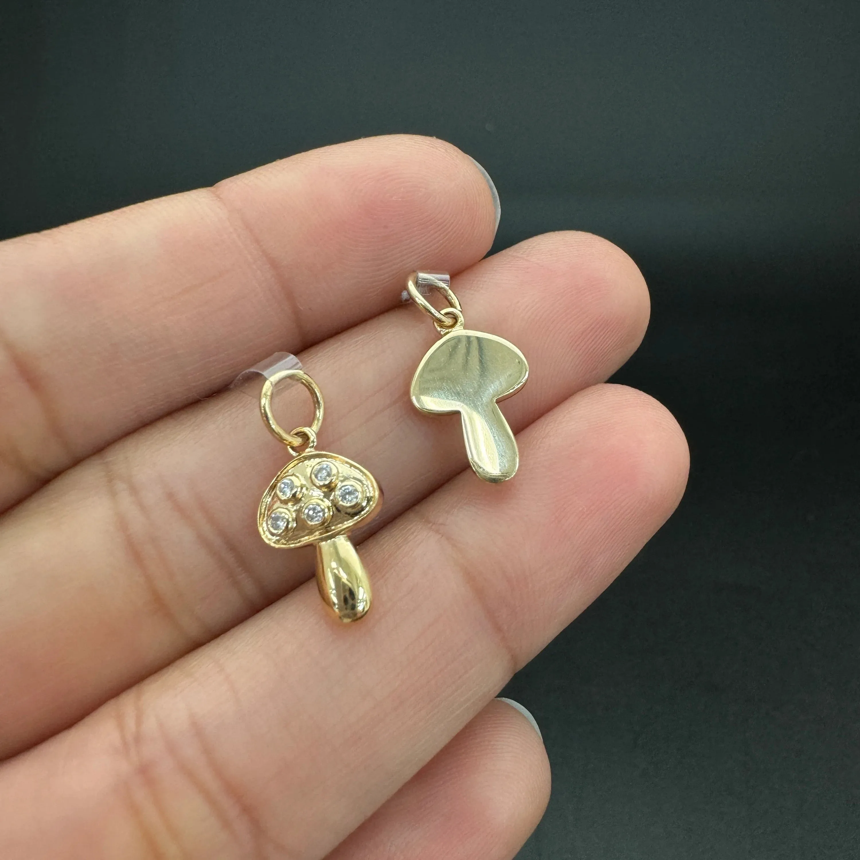 Diamond Mushroom Pendant with Amethyst Enamel 8x13mm