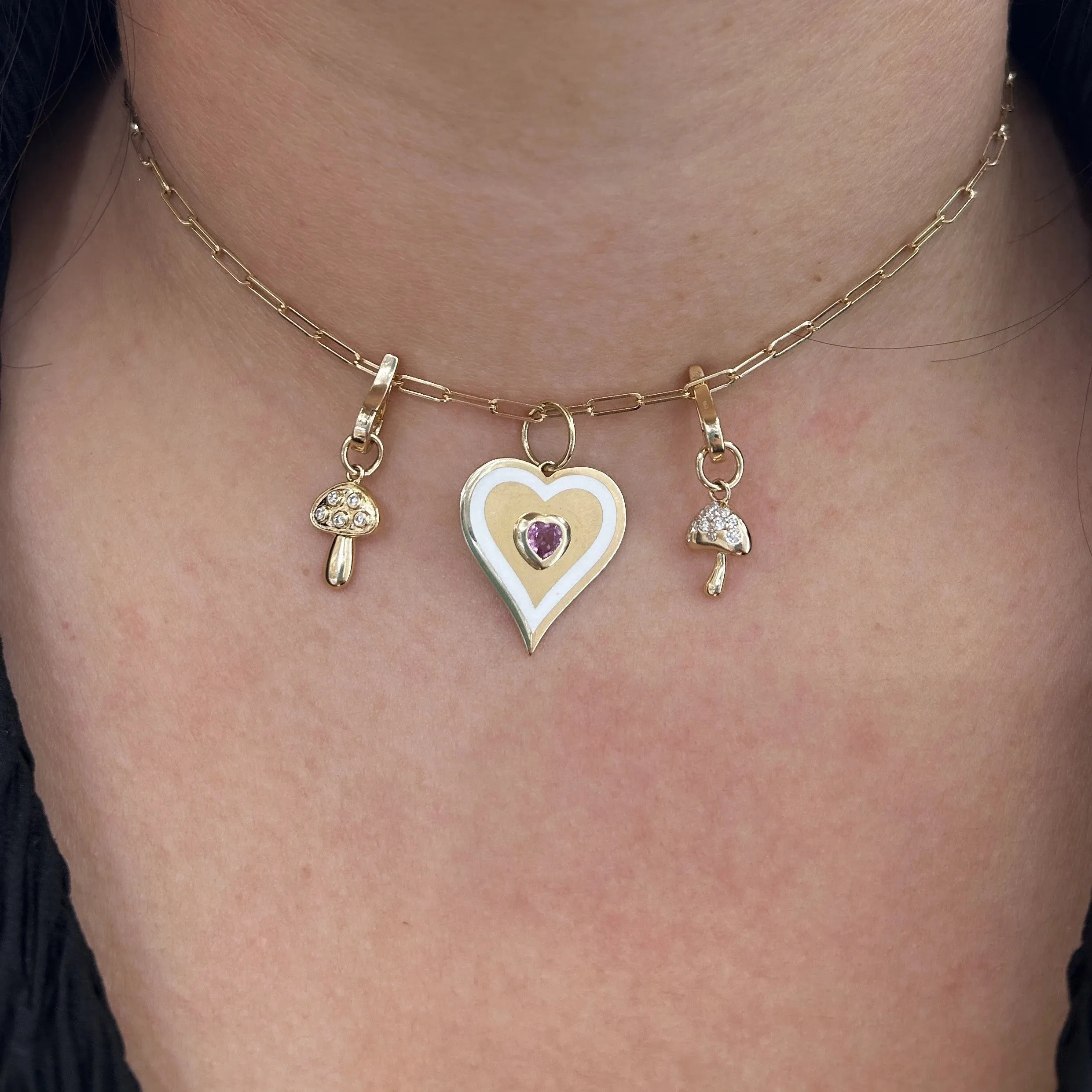 Diamond Mushroom Pendant with Amethyst Enamel 8x13mm