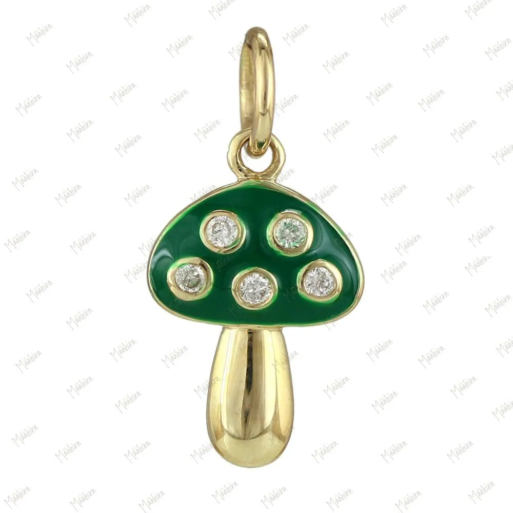 Diamond Mushroom Pendant with Amethyst Enamel 8x13mm