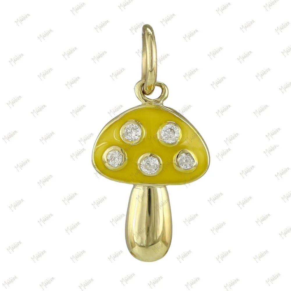 Diamond Mushroom Pendant with Amethyst Enamel 8x13mm