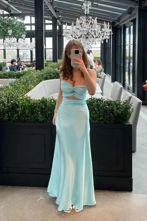 Dress Strapless Tiffany Blue Sheath Long Prom Dress Charming Evening Party Dress