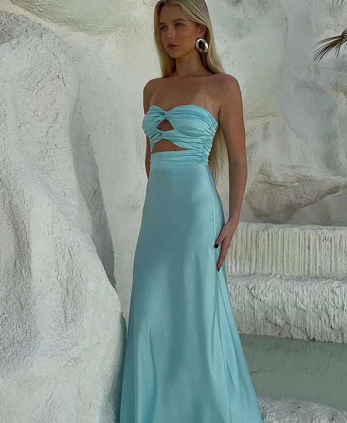 Dress Strapless Tiffany Blue Sheath Long Prom Dress Charming Evening Party Dress