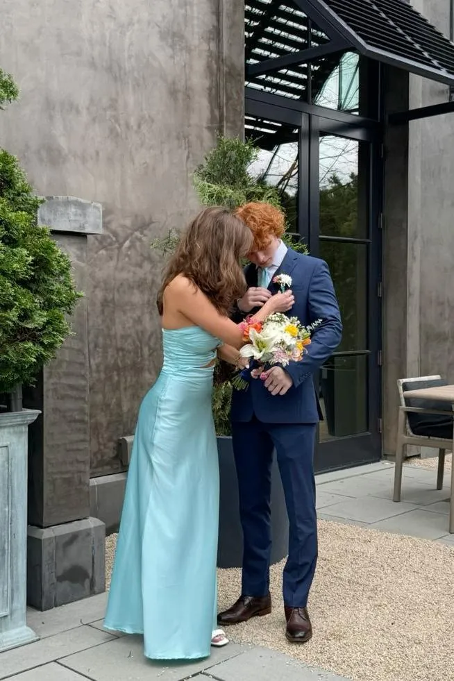 Dress Strapless Tiffany Blue Sheath Long Prom Dress Charming Evening Party Dress
