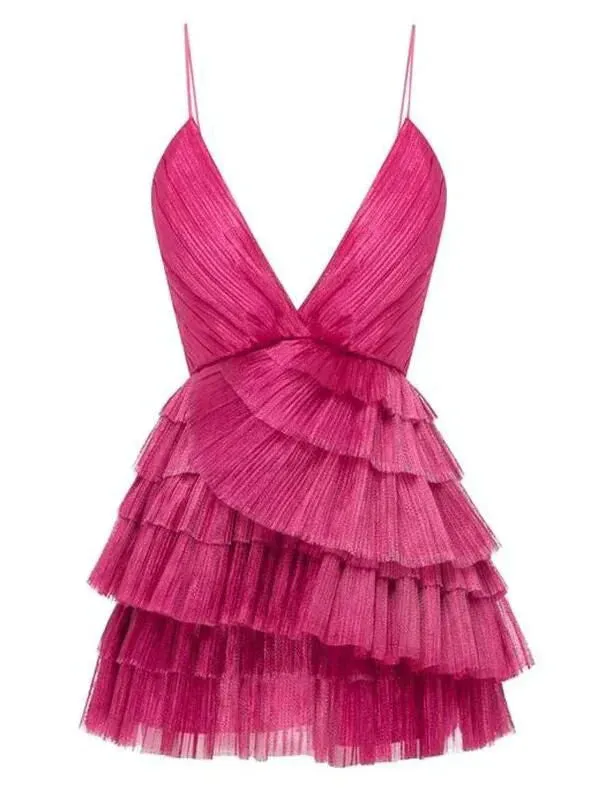 Elegant Purple Pleated V-Neck Homecoming Dress Charming Party Dress