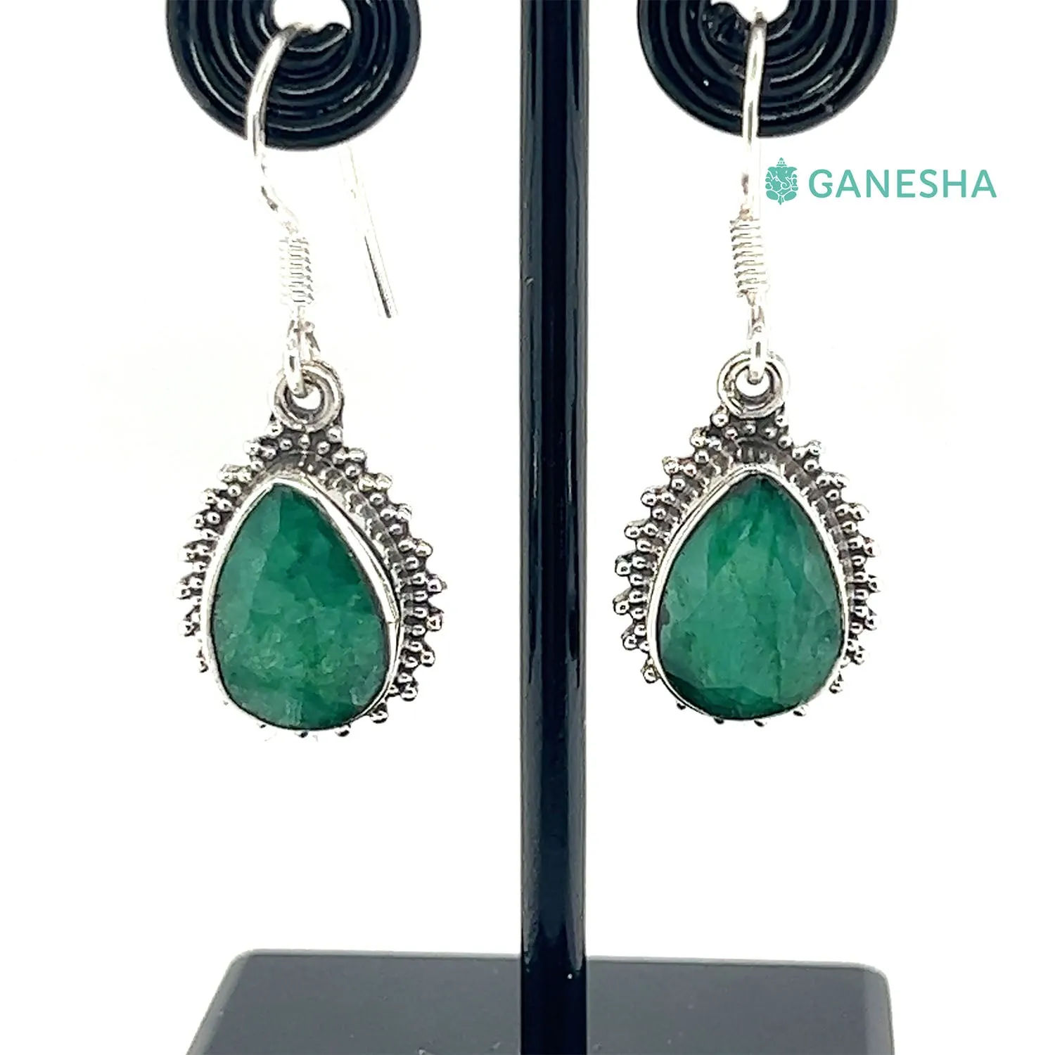 Faceted Emerald Tear Drop (925) Sterling Silver Jewellery Gift Set With Free Chain