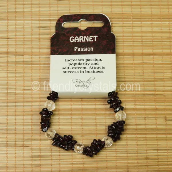 Garnet Chip Stretch Bracelet with Quartz bead