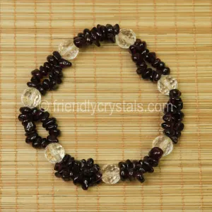 Garnet Chip Stretch Bracelet with Quartz bead