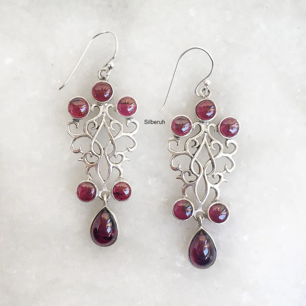 Garnet Filigree Silver Earring