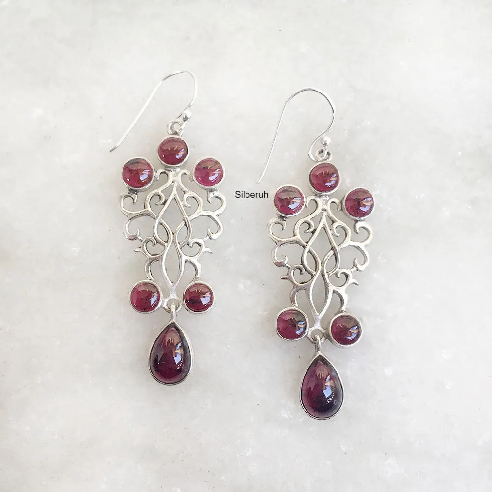 Garnet Filigree Silver Earring