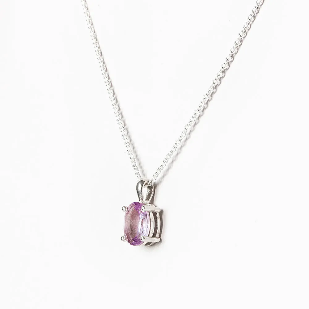 Luna, an Oval cut Pink Amethyst Necklace - 8x6mm