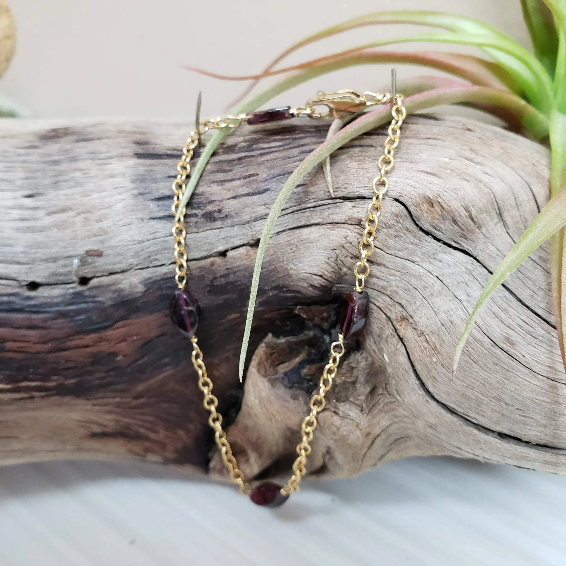 Marquise garnet gold-filled bracelet