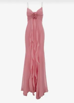 Mermaid Pink Chiffon Long Formal Prom Dress Charming Evening Party Dress