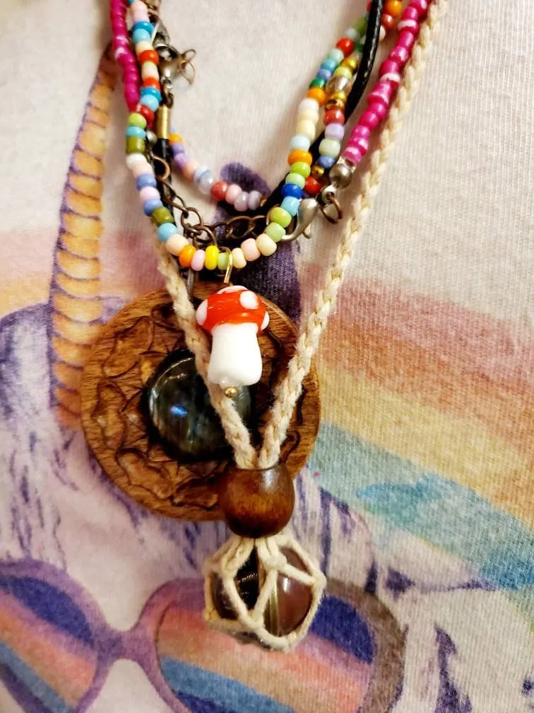 MUSHROOM Adjustable Seed Bead Necklace . * . Stackable Necklace . * . Rainbow of Colors . * . Handmade . * . Rainbow Cupboard
