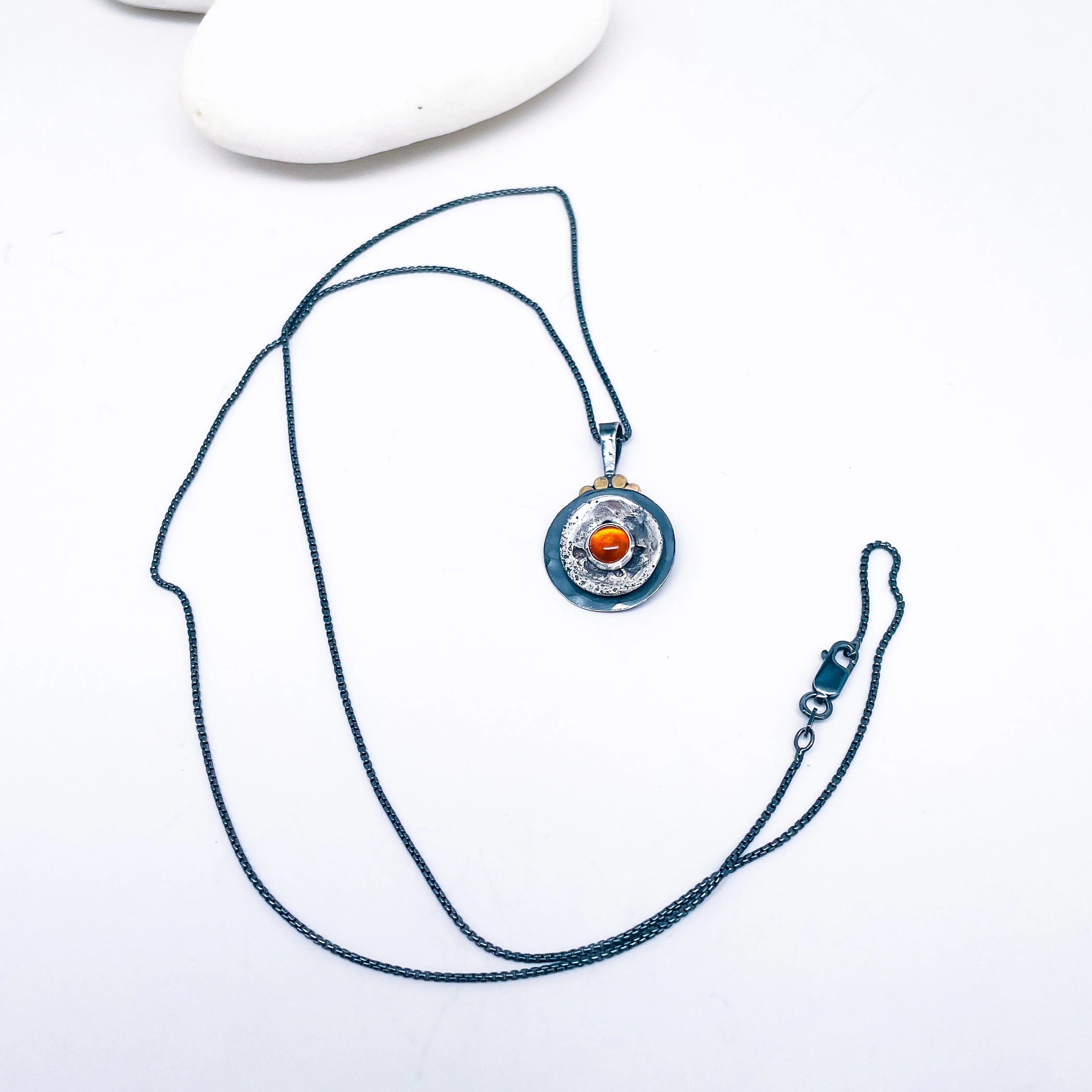 Sterling Silver Amber Lotus Pod Necklace