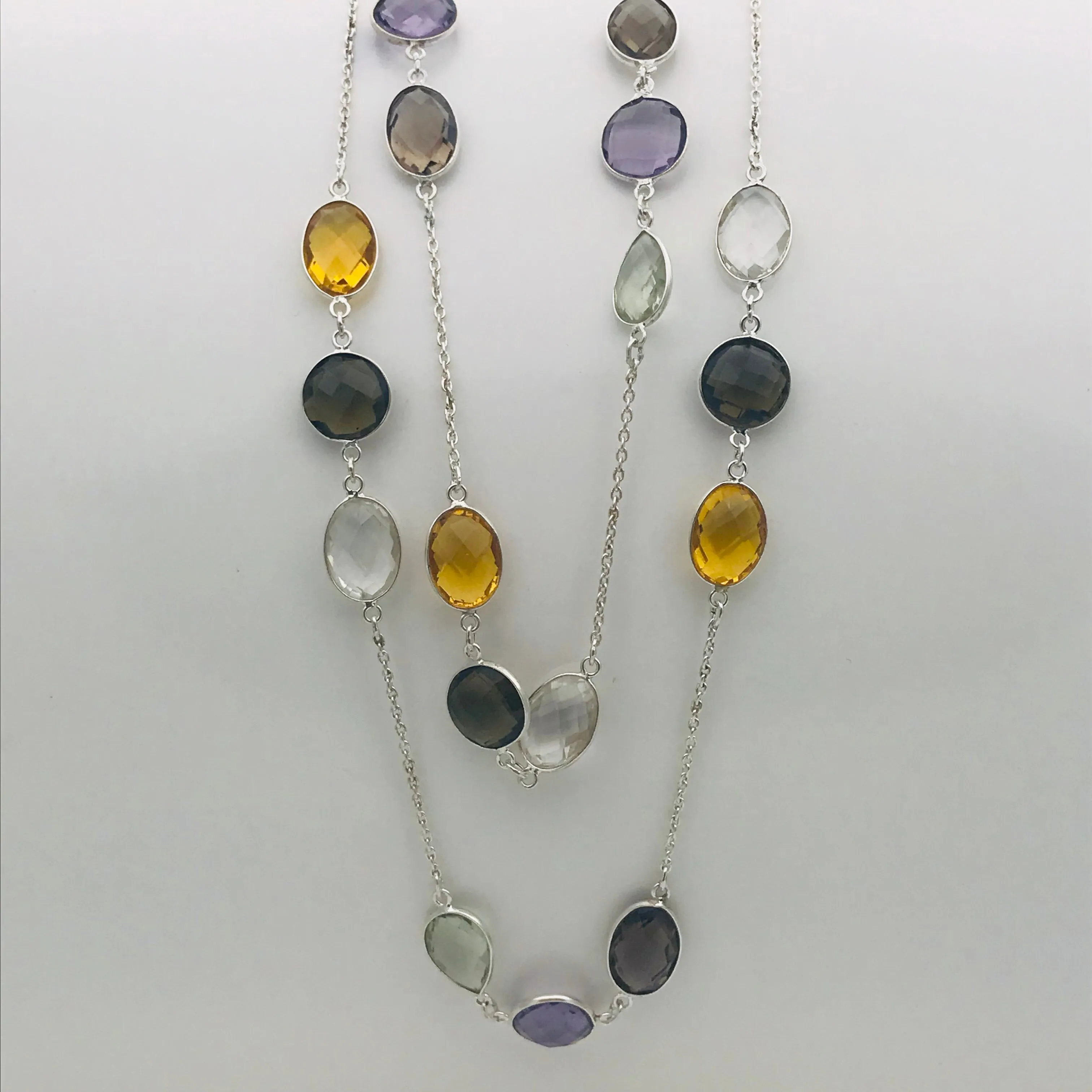 Sterling Silver Quartz Station Necklace